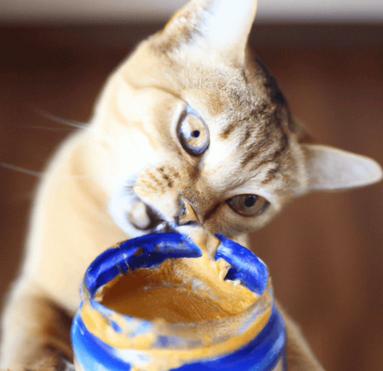 Can Cats Eat Peanut Butter? cat eating Peanut Butter