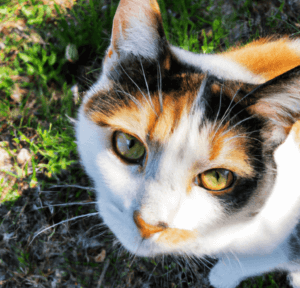 How Long Do Calico Cats Live? Close-up of a calico cat's face, showcasing their unique coat coloration of white, orange, and black fur and expressive eyes.