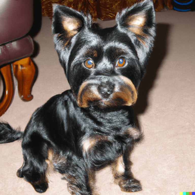 black Yorkie dog sitting and looking at the camera