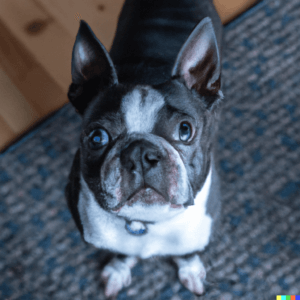 A beautiful Blue Boston Terrier dog with steel blue coat color