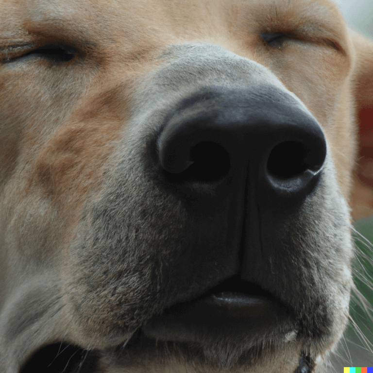 Why Does My Dog Sound Congested? A close-up of a dog's face showing signs of congestion such as nasal discharge and a slightly open mouth while breathing, with a concerned expression